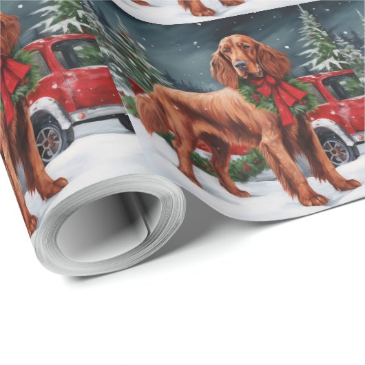 Ierse rode setter hond in sneeuw kerst cadeaupapier (Rol Hoek)