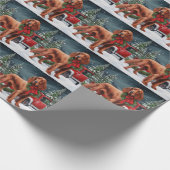 Ierse rode setter hond in sneeuw kerst cadeaupapier (Hoek)