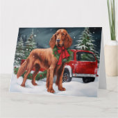 Ierse rode setter hond in sneeuw kerst kaart (Voorkant)