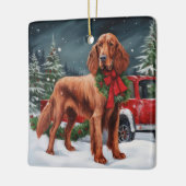 Ierse rode setter hond in sneeuw kerst keramisch ornament (Links)