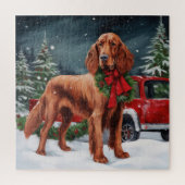 Ierse rode setter hond in sneeuw kerst legpuzzel (Verticaal)