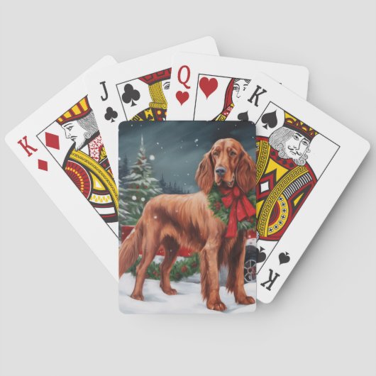 Ierse rode setter hond in sneeuw kerst pokerkaarten (Achterkant)