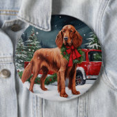 Ierse rode setter hond in sneeuw kerst ronde button 6,0 cm (In situ)