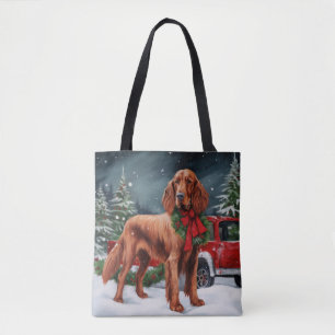 Ierse rode setter hond in sneeuw kerst tote bag