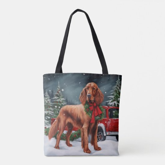 Ierse rode setter hond in sneeuw kerst tote bag (Achterkant)