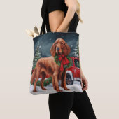 Ierse rode setter hond in sneeuw kerst tote bag (Dichtbij)