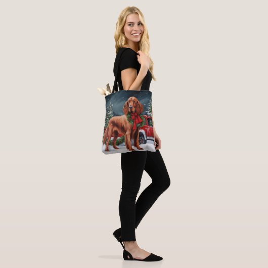 Ierse rode setter hond in sneeuw kerst tote bag (Op model)