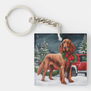 Ierse rode setter hond in sneeuw Kerstmis Sleutelhanger