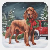 Ierse rode setter hond in sneeuw Kerstmis Vierkante Sticker (Voorkant)