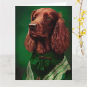 Ierse rode setter hond in St. Patrick's Day-jurk Kaart (Gele Bloem)