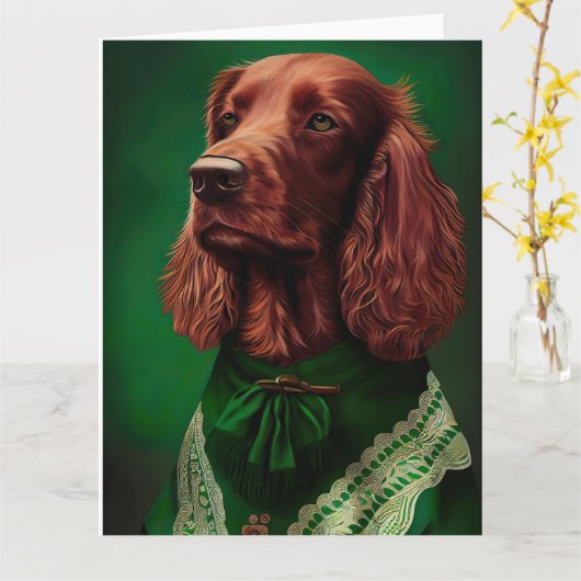 Ierse rode setter hond in St. Patrick's Day-jurk Kaart (Gele Bloem)