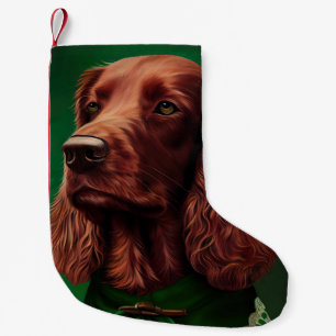 Ierse rode setter hond in St. Patrick's Day jurk  Kleine Kerstsok