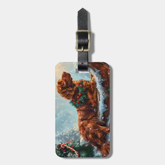 Ierse rode setter hond kerst feestelijk bagagelabel (Voorkant verticaal)