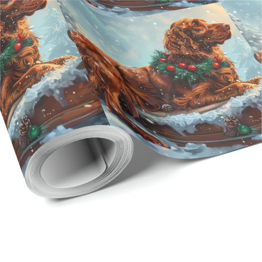 Ierse rode setter hond kerst feestelijk cadeaupapier (Rol Hoek)