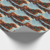 Ierse rode setter hond kerst feestelijk cadeaupapier (Hoek)