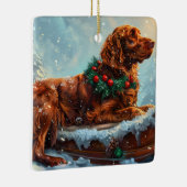 Ierse rode setter hond kerst feestelijk keramisch ornament (Rechts)