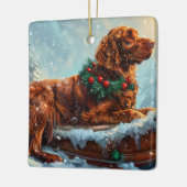 Ierse rode setter hond kerst feestelijk keramisch ornament (Links)