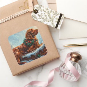 Ierse rode setter hond kerst feestelijk vierkante sticker