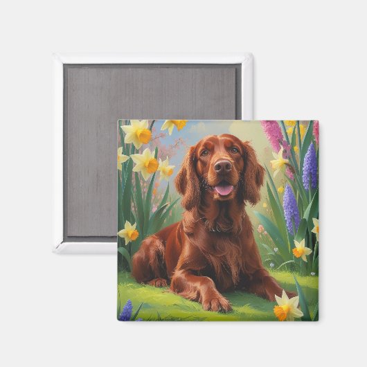Ierse Rode Setter Hond Lente Bloemen Schilderen Magneet (Voorkant / Achterkant)