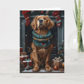 Ierse Rode Setter Hond Met Kerstcadeau Open haard Kaart (Voorkant)
