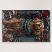 Ierse Rode Setter Hond Met Kerstcadeau Open haard Legpuzzel (Horizontaal)