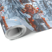 Ierse rode setter hond rijden motorfiets kerst cadeaupapier (Rol Hoek)