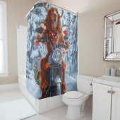 Ierse rode setter hond rijden motorfiets kerst douchegordijn (In situ)