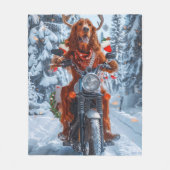Ierse rode setter hond rijden motorfiets kerst fleece deken (Voorkant)