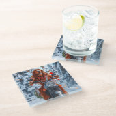 Ierse rode setter hond rijden motorfiets kerst glazen onderzetter (Schuin)