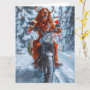 Ierse rode setter hond rijden motorfiets kerst kaart