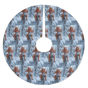 Ierse rode setter hond rijden motorfiets kerst kerstboom rok