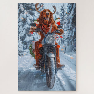 Ierse rode setter hond rijden motorfiets kerst legpuzzel