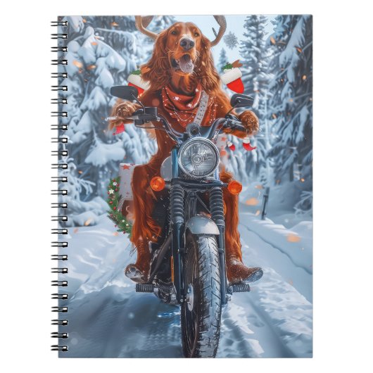 Ierse rode setter hond rijden motorfiets kerst notitieboek (Voorkant)