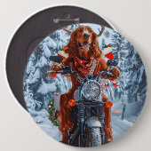 Ierse rode setter hond rijden motorfiets kerst ronde button 6,0 cm (Voorkant /achterkant)