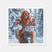 Ierse rode setter hond rijden motorfiets kerst servet (Voorkant)