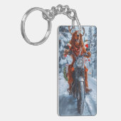 Ierse rode setter hond rijden motorfiets kerst sleutelhanger (Voorkant Links)