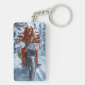 Ierse rode setter hond rijden motorfiets kerst sleutelhanger (achterkant)