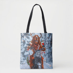 Ierse rode setter hond rijden motorfiets kerst tote bag