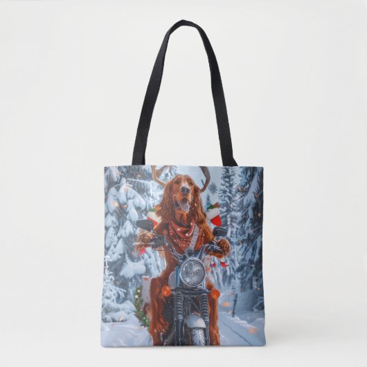 Ierse rode setter hond rijden motorfiets kerst tote bag (Voorkant)