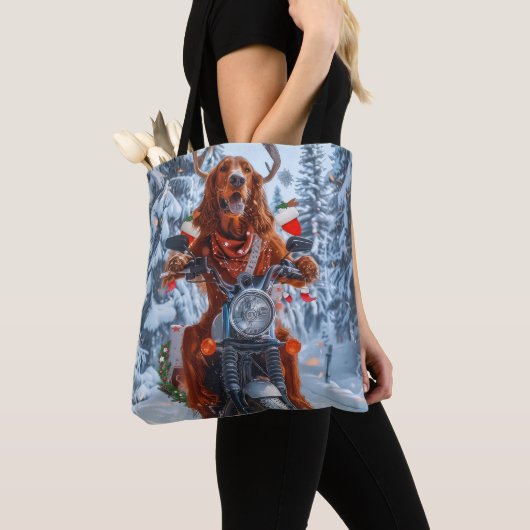Ierse rode setter hond rijden motorfiets kerst tote bag (Dichtbij)