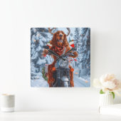 Ierse rode setter hond rijden motorfiets kerst vierkante klok (Huis)