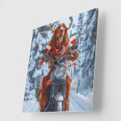 Ierse rode setter hond rijden motorfiets kerst vierkante klok (Hoek)