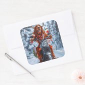 Ierse rode setter hond rijden motorfiets kerst vierkante sticker (Envelop)