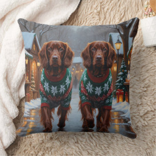 Ierse rode setter honden Kerstmis Sneeuw Vakantie Kussen