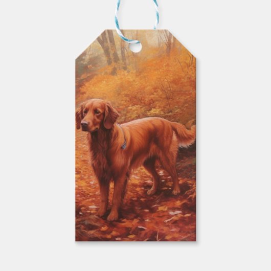 Ierse rode setter in herfst laat Herfst inspireren Cadeaulabel (Voorkant)