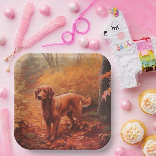 Ierse rode setter in herfst laat Herfst inspireren Papieren Bordje (Feest)