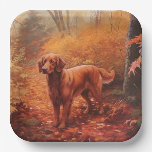 Ierse rode setter in herfst laat Herfst inspireren Papieren Bordje (Voorkant)