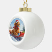 Ierse Rode Setter in Sledge Laat het Sneeuw Kerstm Keramische Bal Ornament (Rechts)
