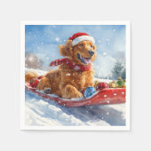 Ierse Rode Setter in Sledge Laat het Sneeuw Kerstm Servet (Voorkant)