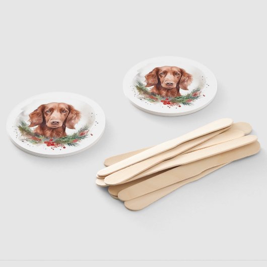 Ierse rode setter kerst krans feestelijke pup handwaaier (Niet-gemonteerd)